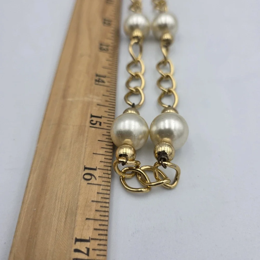 16'' Gold Tone Necklace With Faux Pearls And Linked Chains